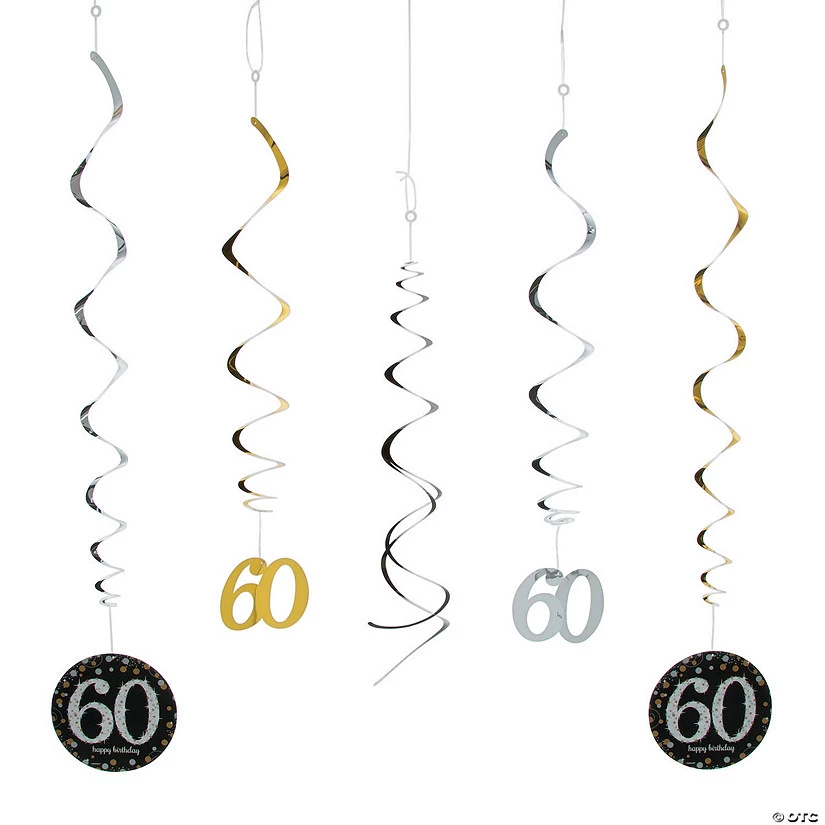 60th Birthday Sparkling Celebration Hanging Swirl Decorations - 12 Pc. 3 60th Birthday Sparkling Celebration Hanging Swirl Decorations - 12 Pc.