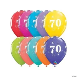 70th Birthday Sparkle 11" Latex Balloon Assortment - 6 Pc.