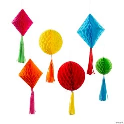 8" - 12" Fiesta Honeycomb Ceiling Decorations with Tassel - 12 Pc.