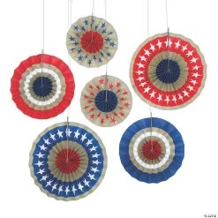 8" - 12" Patriotic Burlap Hanging Paper Fans - 6 Pc.