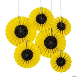 8" - 12" Sunflower Hanging Paper Fans - 6 Pc.