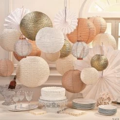 8" - 16" Burlap Print Hanging Paper Lanterns - 6 Pc. -Party Decorations Sales Shop 8 16 burlap print hanging paper lanterns 6 pc 13654816 a02