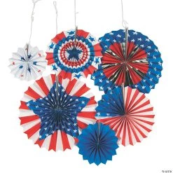 8" - 16" Patriotic Paper Hanging Paper Fans - 6 Pc.