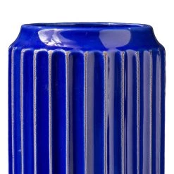 Benzara, 13" Blue Vase with Ceramic Frame and Corrugated Design -Party Decorations Sales Shop benzara 13 blue vase with ceramic frame and corrugated design14229362 a02NOWA