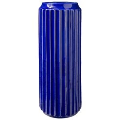Benzara, 13" Blue Vase with Ceramic Frame and Corrugated Design