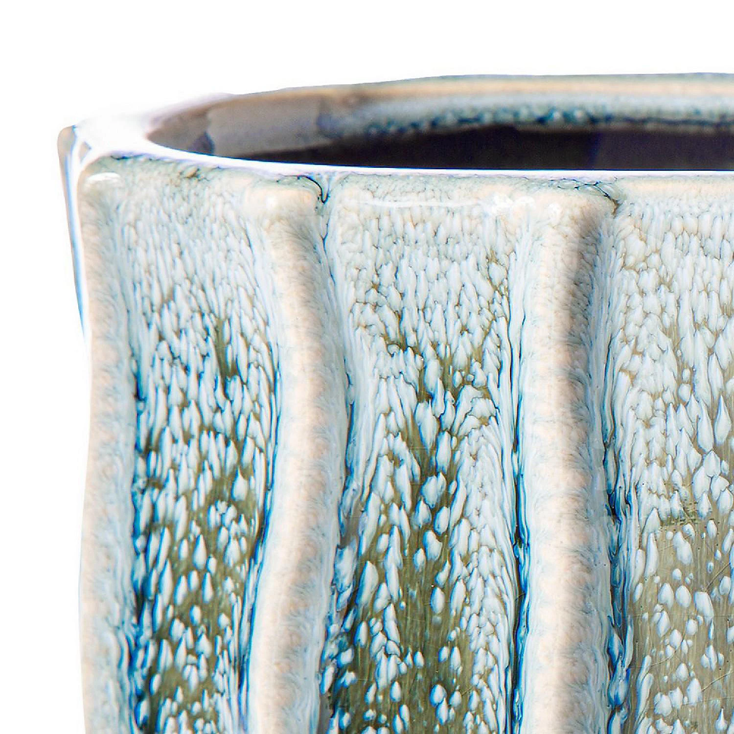 Benzara, 5.25" Blue Vase with Ceramic and Embossed Wavy Vertical Lines 4 Benzara, 5.25" Blue Vase with Ceramic and Embossed Wavy Vertical Lines - Image 2
