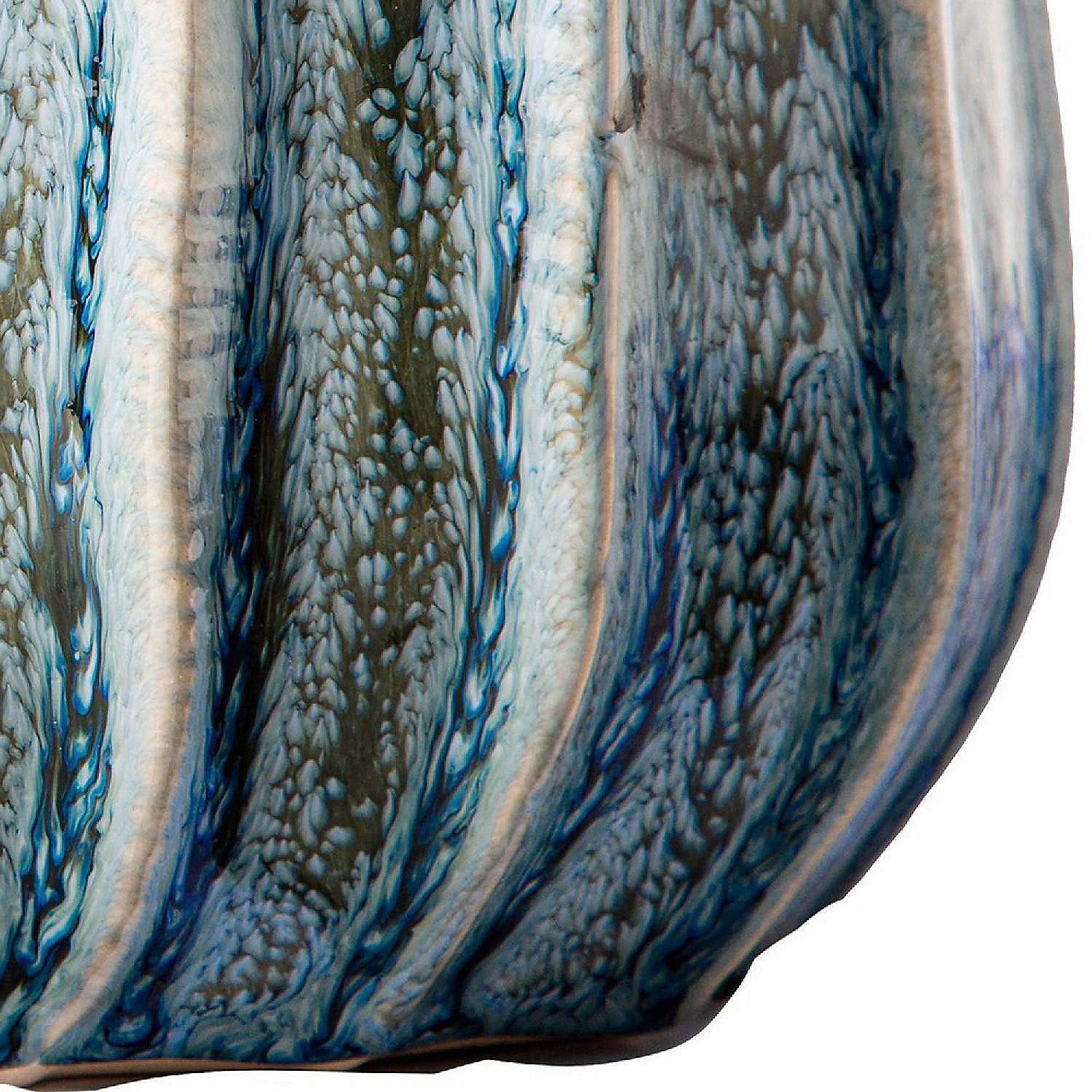 Benzara, 5.25" Blue Vase with Ceramic and Embossed Wavy Vertical Lines 6 Benzara, 5.25" Blue Vase with Ceramic and Embossed Wavy Vertical Lines - Image 4