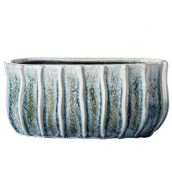 Benzara, 5.25" Blue Vase with Ceramic and Embossed Wavy Vertical Lines