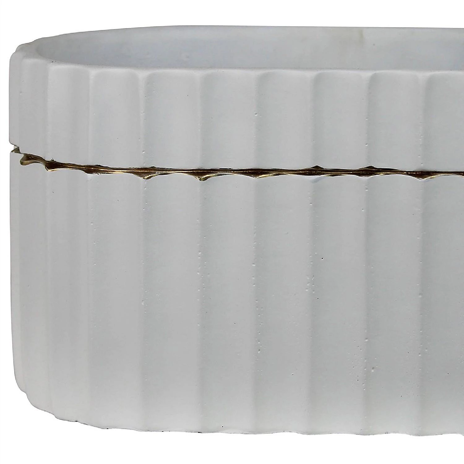 Benzara, 5.5" White and Gold Vase with Oval Shape and Cement Body 4 Benzara, 5.5" White and Gold Vase with Oval Shape and Cement Body - Image 2