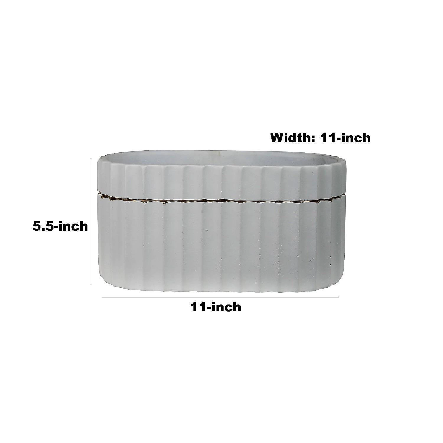 Benzara, 5.5" White and Gold Vase with Oval Shape and Cement Body 6 Benzara, 5.5" White and Gold Vase with Oval Shape and Cement Body - Image 4