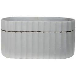 Benzara, 5.5" White and Gold Vase with Oval Shape and Cement Body