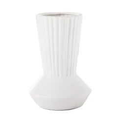 Benzara, 6.5" White Kurt Ceramic Vase with Corrugated Design