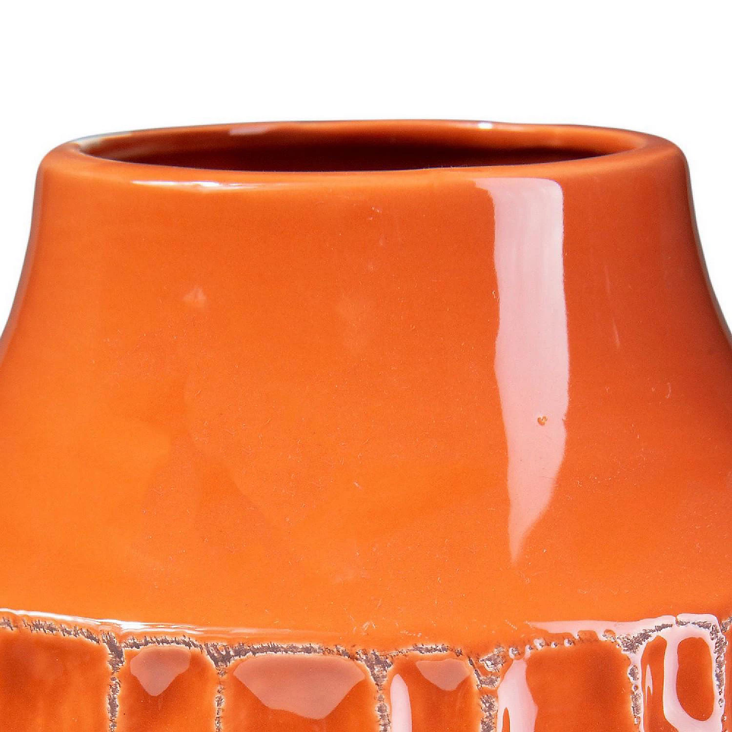 Benzara, 7" Orange Vase with Ceramic Frame and Abstract Design 5 Benzara, 7" Orange Vase with Ceramic Frame and Abstract Design - Image 3
