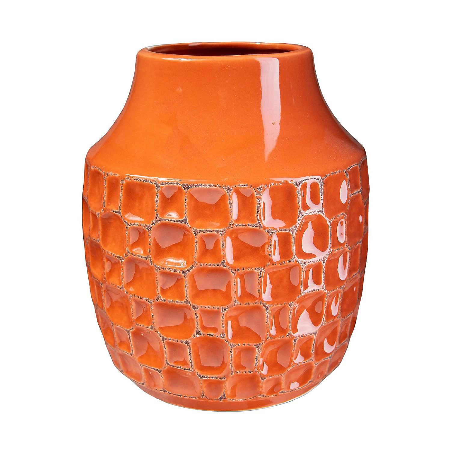 Benzara, 7" Orange Vase with Ceramic Frame and Abstract Design 3 Benzara, 7" Orange Vase with Ceramic Frame and Abstract Design