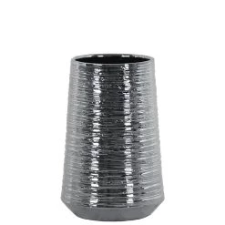 Benzara, 8.5" Silver Round Ceramic Vase With Combed Design