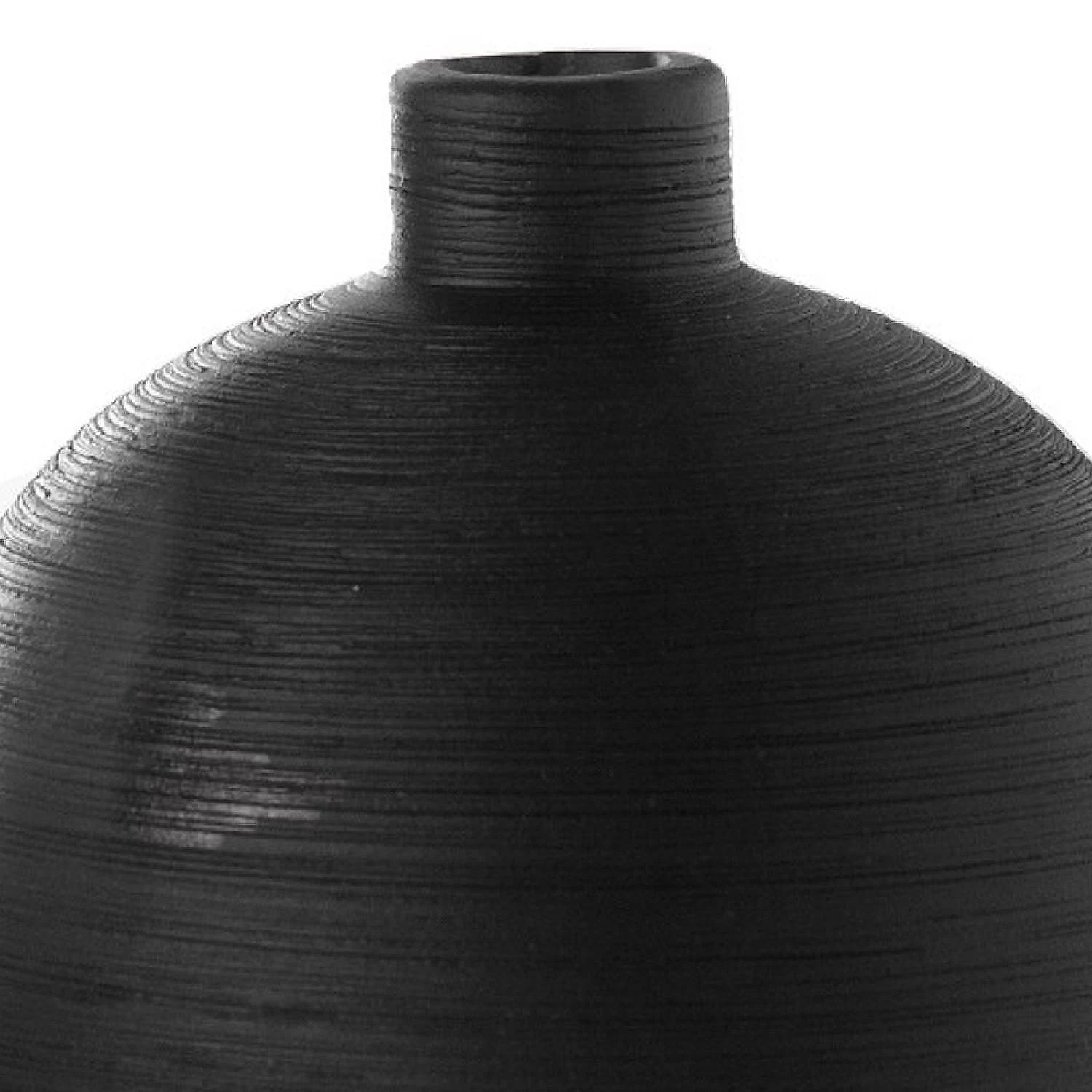 Benzara, 8" Black Cale Round Ceramic Vase with Brushed Design 4 Benzara, 8" Black Cale Round Ceramic Vase with Brushed Design - Image 2