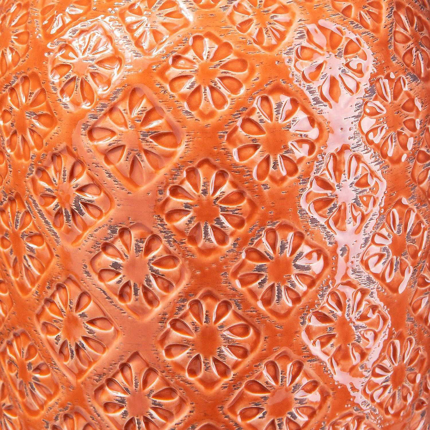 Benzara, 8" Orange Vase with Distorted Diamond Pattern 4 Benzara, 8" Orange Vase with Distorted Diamond Pattern - Image 2
