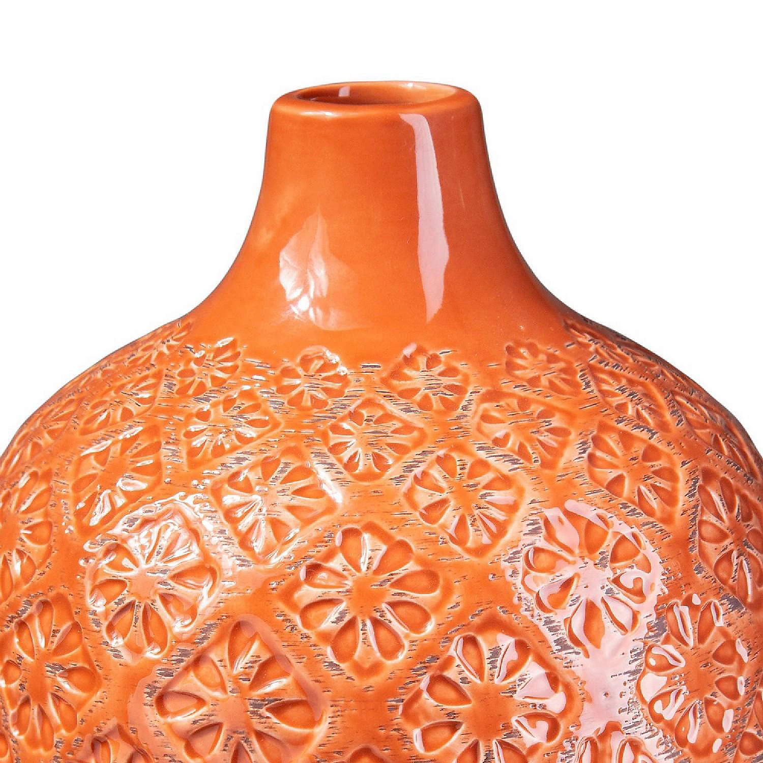 Benzara, 8" Orange Vase with Distorted Diamond Pattern 5 Benzara, 8" Orange Vase with Distorted Diamond Pattern - Image 3