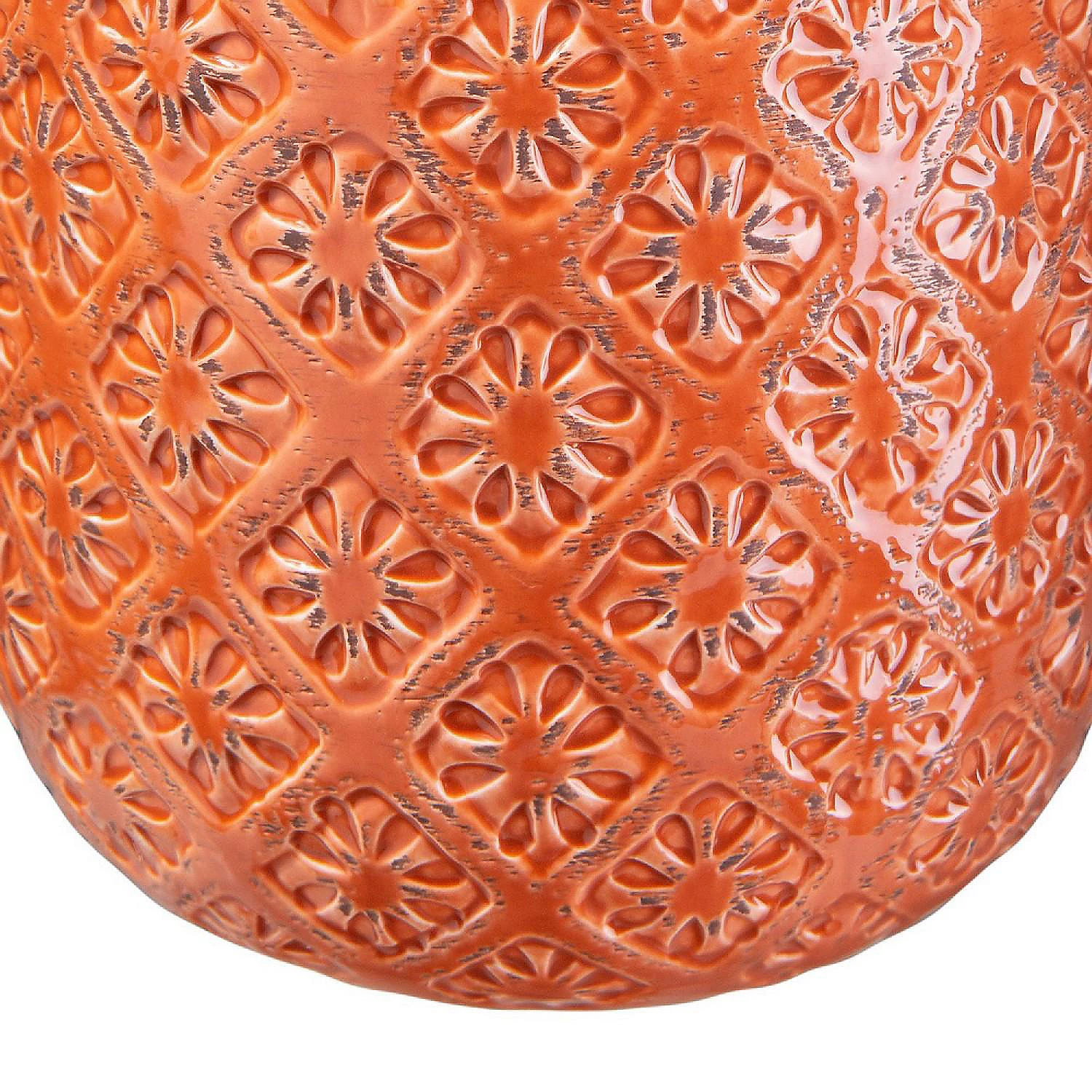 Benzara, 8" Orange Vase with Distorted Diamond Pattern 6 Benzara, 8" Orange Vase with Distorted Diamond Pattern - Image 4