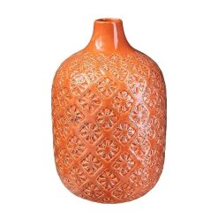 Benzara, 8" Orange Vase with Distorted Diamond Pattern