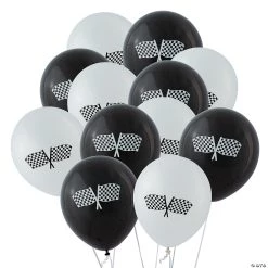 Black & White Checkered Flag 11" Latex Balloons - 48 Pc.