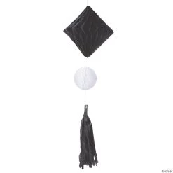 Black & White Hanging Honeycomb Tissue Paper Diamonds with Tassels - 3 Pc.