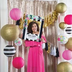 Black & White Stripe Bridal Shower Paper Lanterns - 6 Pc. -Party Decorations Sales Shop black and white stripe bridal shower paper lanterns 6 pc 13785735 a01