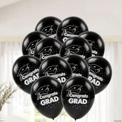Congrats Grad 11" Latex Balloons - 48 Pc. -Party Decorations Sales Shop black congrats grad 11 latex balloons 48 pc 17 155 a02