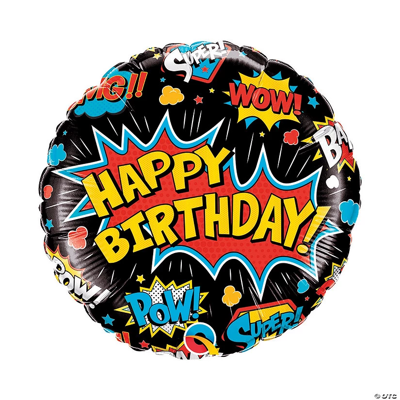 Black Happy Birthday Superhero 18" Mylar Balloon 3 Black Happy Birthday Superhero 18" Mylar Balloon