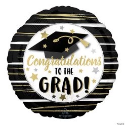 Black, White and Gold Congratulations Grad 5 1/2" Mylar Balloon