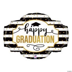 Black, White and Gold Sign Shaped Graduation 32" Mylar Balloon