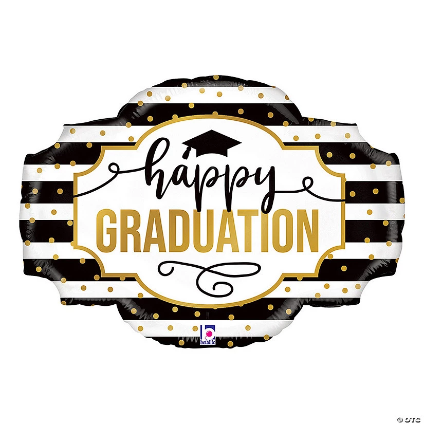 Black, White and Gold Sign Shaped Graduation 32" Mylar Balloon 3 Black, White and Gold Sign Shaped Graduation 32" Mylar Balloon