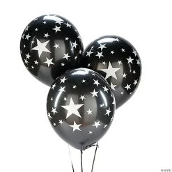 Black with Silver Stars 11" Latex Balloons - 24 Pc.