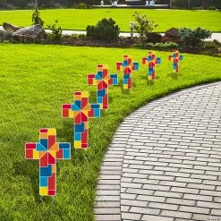 Bright Cross Sidewalk Yard Stakes - 6 Pc.