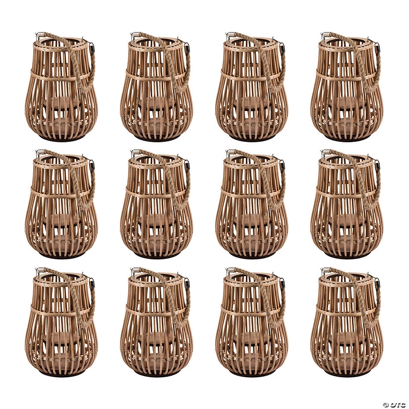 Bulk Rattan Natural Lanterns with Handle - 12 Pc. 3 Bulk Rattan Natural Lanterns with Handle - 12 Pc.