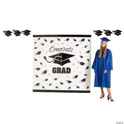 Congrats Grad Backdrop with Graduation Cap Cutouts - 3 Pc.