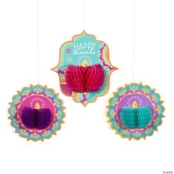 Diwali Hanging Honeycomb Decorations - 3 Pc.