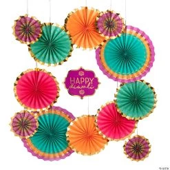 Diwali Hanging Paper Fan Decorations - 13 Pc.