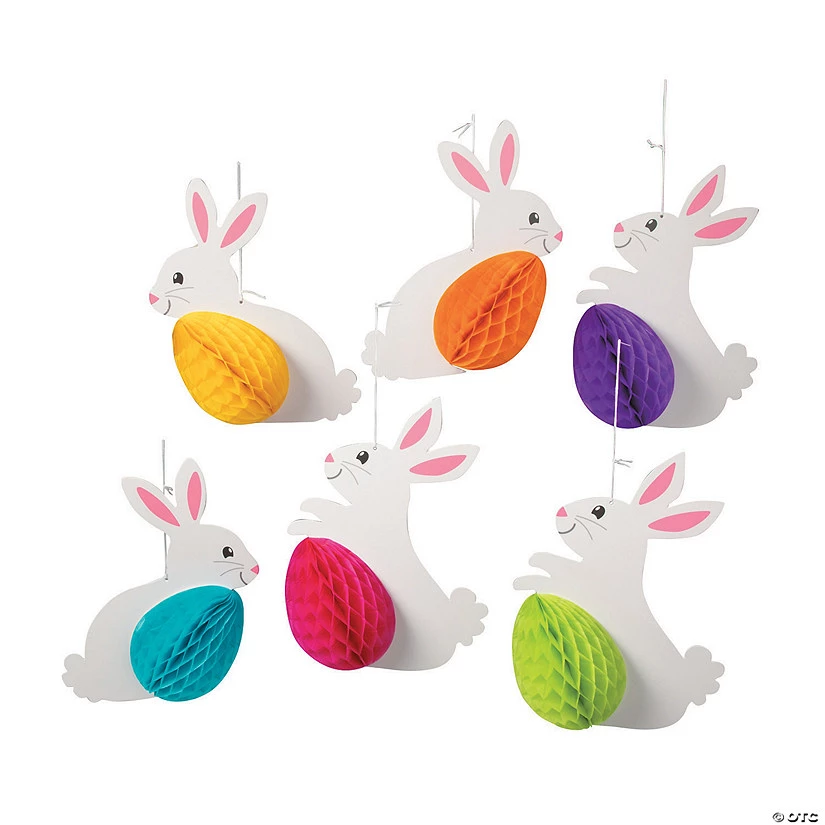 Easter Bunny with Egg Hanging Honeycomb Decorations – 6 Pc. 3 Easter Bunny with Egg Hanging Honeycomb Decorations – 6 Pc.