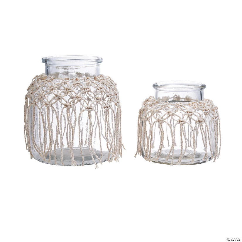 Glass Vase Set with Macramé Trim - 2 Pc. 3 Glass Vase Set with Macramé Trim - 2 Pc.