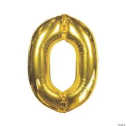 Gold 0 Shaped Number 34" Mylar Balloon