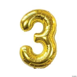 Gold 3 Shaped Number 34" Mylar Balloon