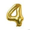 Gold 4 Shaped Number 34" Mylar Balloon