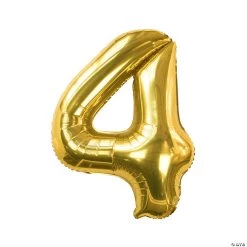 Gold 4 Shaped Number 34" Mylar Balloon