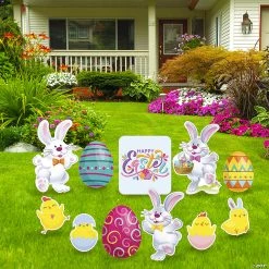 Happy Easter Bunnies & Eggs Yard Sign Set
