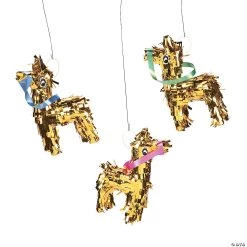 Mini Gold Fringe Donkey Piñata Decorations - 3 Pc.