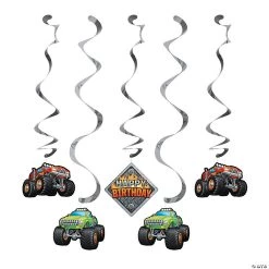 Monster Truck Party Hanging Swirl Decorations - 5 Pc.