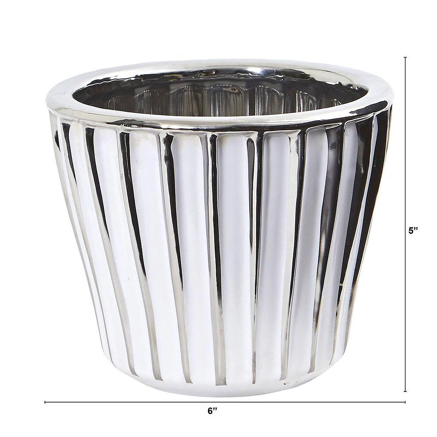 Nearly Natural Modern Decorative 6" White Vase with Silver Trimming 4 Nearly Natural Modern Decorative 6" White Vase with Silver Trimming - Image 2