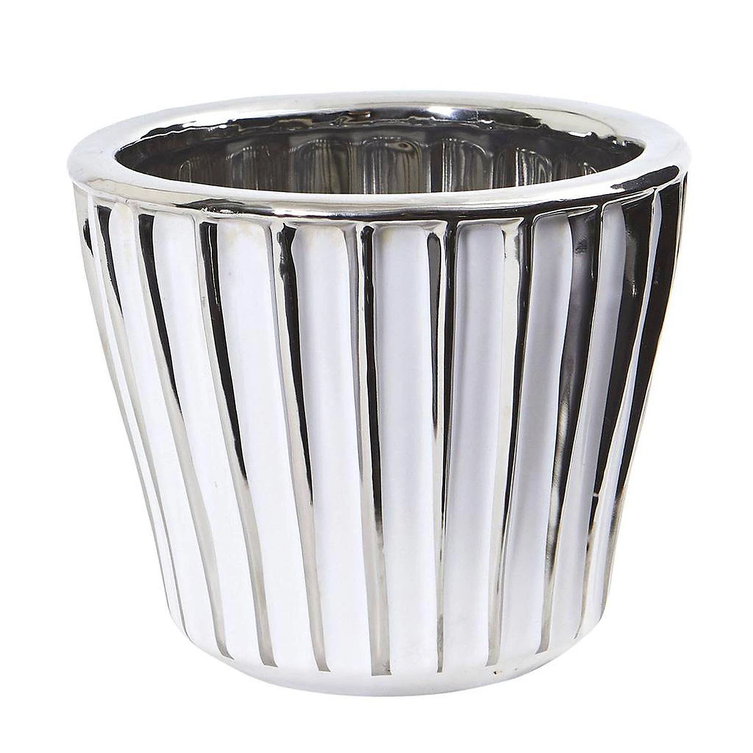 Nearly Natural Modern Decorative 6" White Vase with Silver Trimming 3 Nearly Natural Modern Decorative 6" White Vase with Silver Trimming