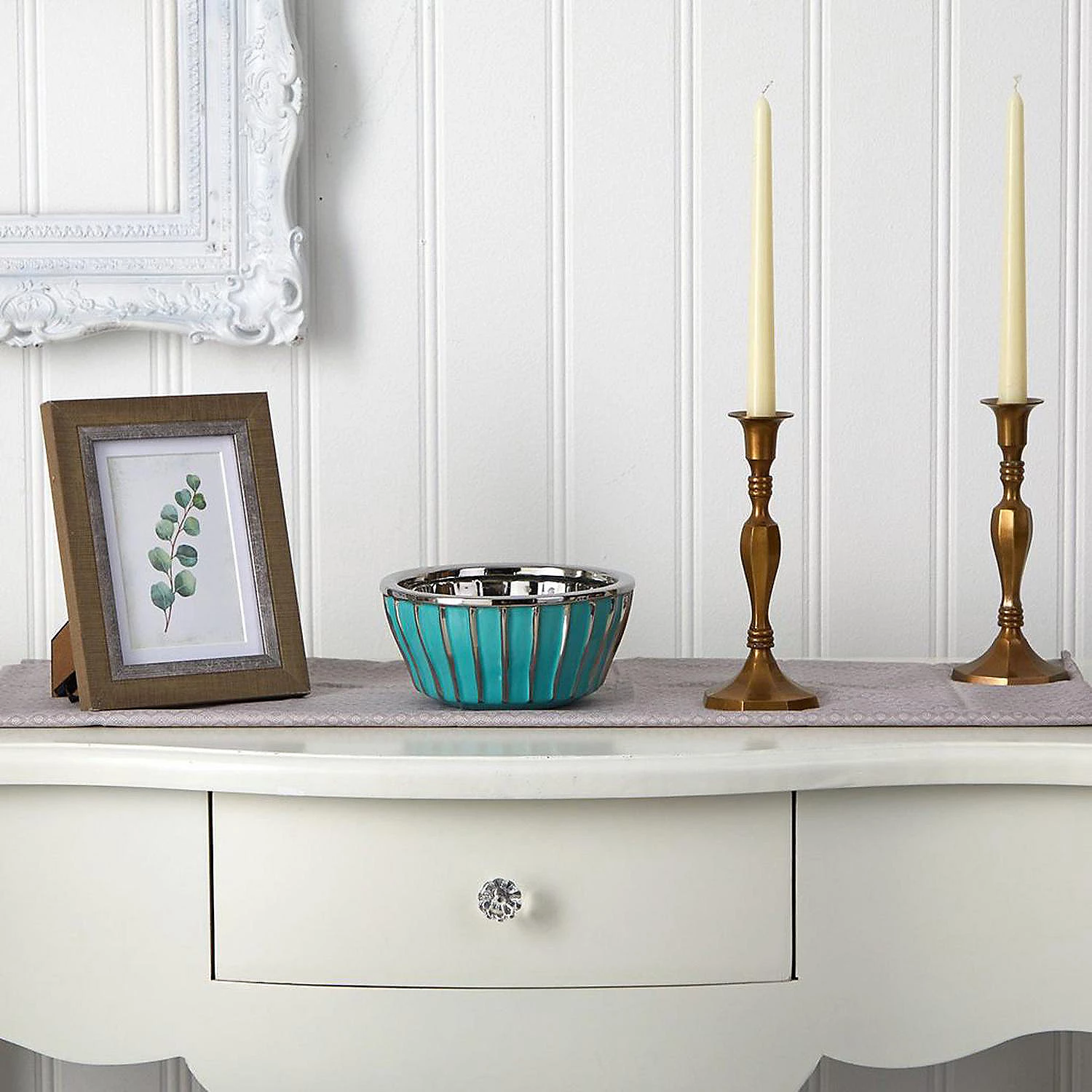 Nearly Natural Modern Decorative 7.25" Teal Vase with Silver Burnishing 5 Nearly Natural Modern Decorative 7.25" Teal Vase with Silver Burnishing - Image 3